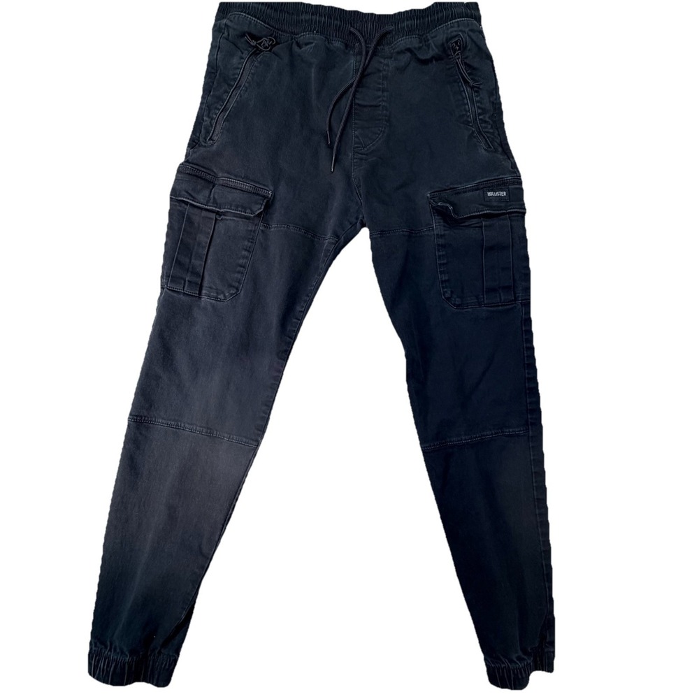 Hollister Cargo Jogger Pants Men Medium Black Skinny Drawstring Pocket